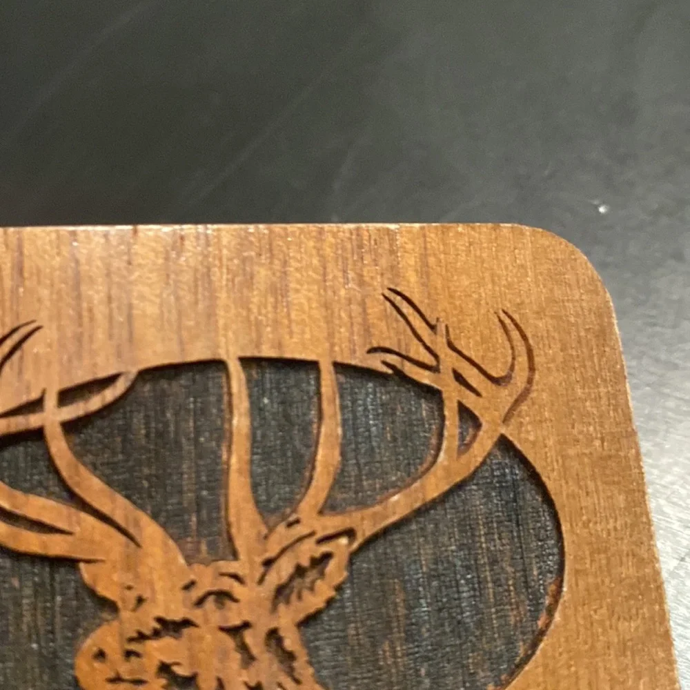 VTG 1977 Lasercraft wooden buck chunky deer belt buckle hunting